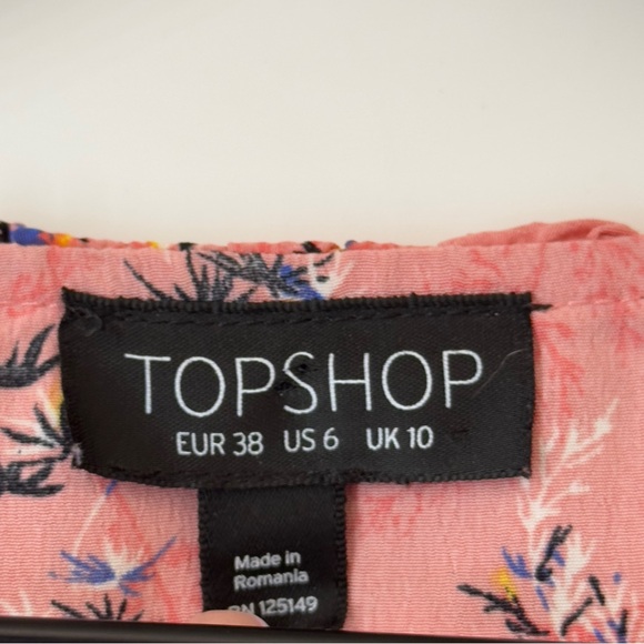 Topshop Floral Ruffle Wrap Mini Dress Size 6 Pink Flared Sleeve - Picture 5 of 7